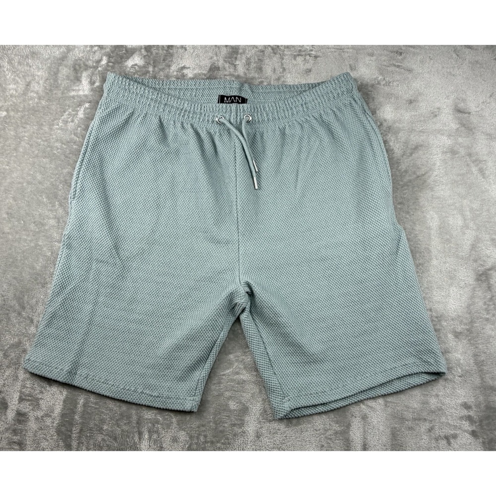 Boohoo Man Shorts Men's Size XLarge Green Pullon Drawstring Waffle Knit Pockets